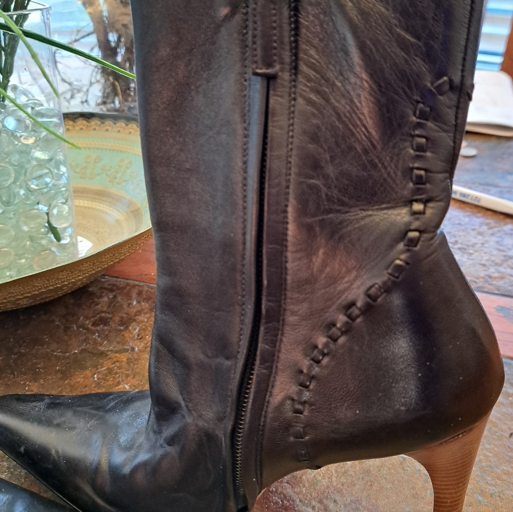GUCCI Womens Black Leather HIGH HEEL BOOTS 6.5B